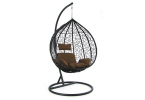 Hangstoel - ei stoel - zwart - 105x105x200cm - bruin kussen