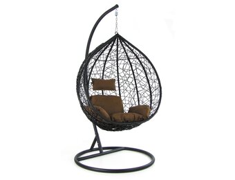 Hangstoel - ei stoel - zwart - 105x105x200cm - bruin kussen