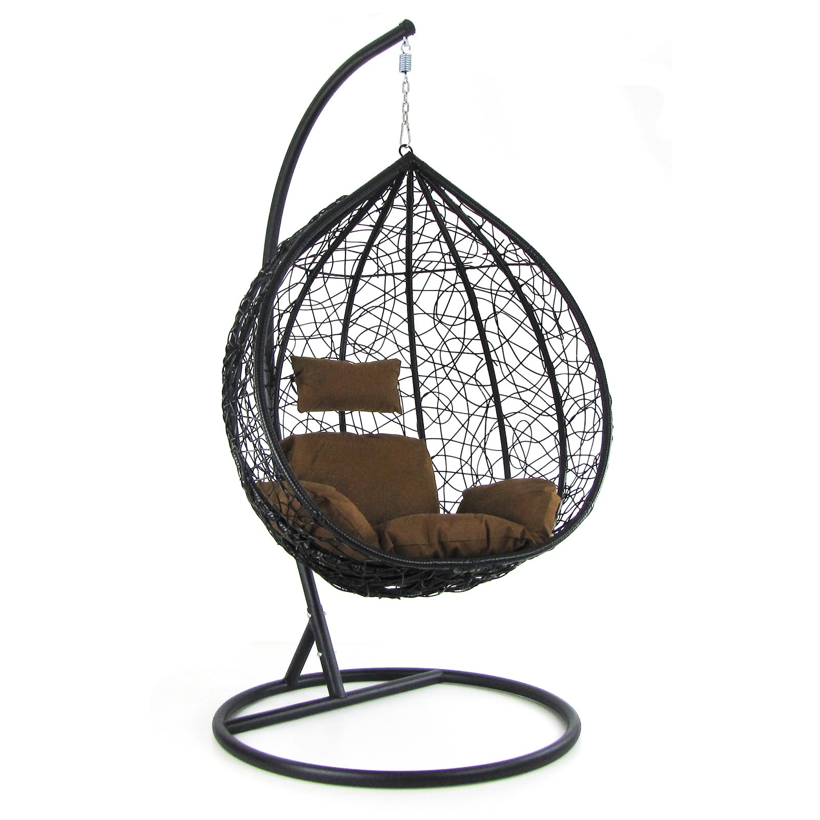 Hangstoel - ei stoel - zwart - 105x105x200cm - bruin kussen