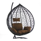 Hangstoel - ei stoel - zwart - 105x105x200cm - bruin kussen