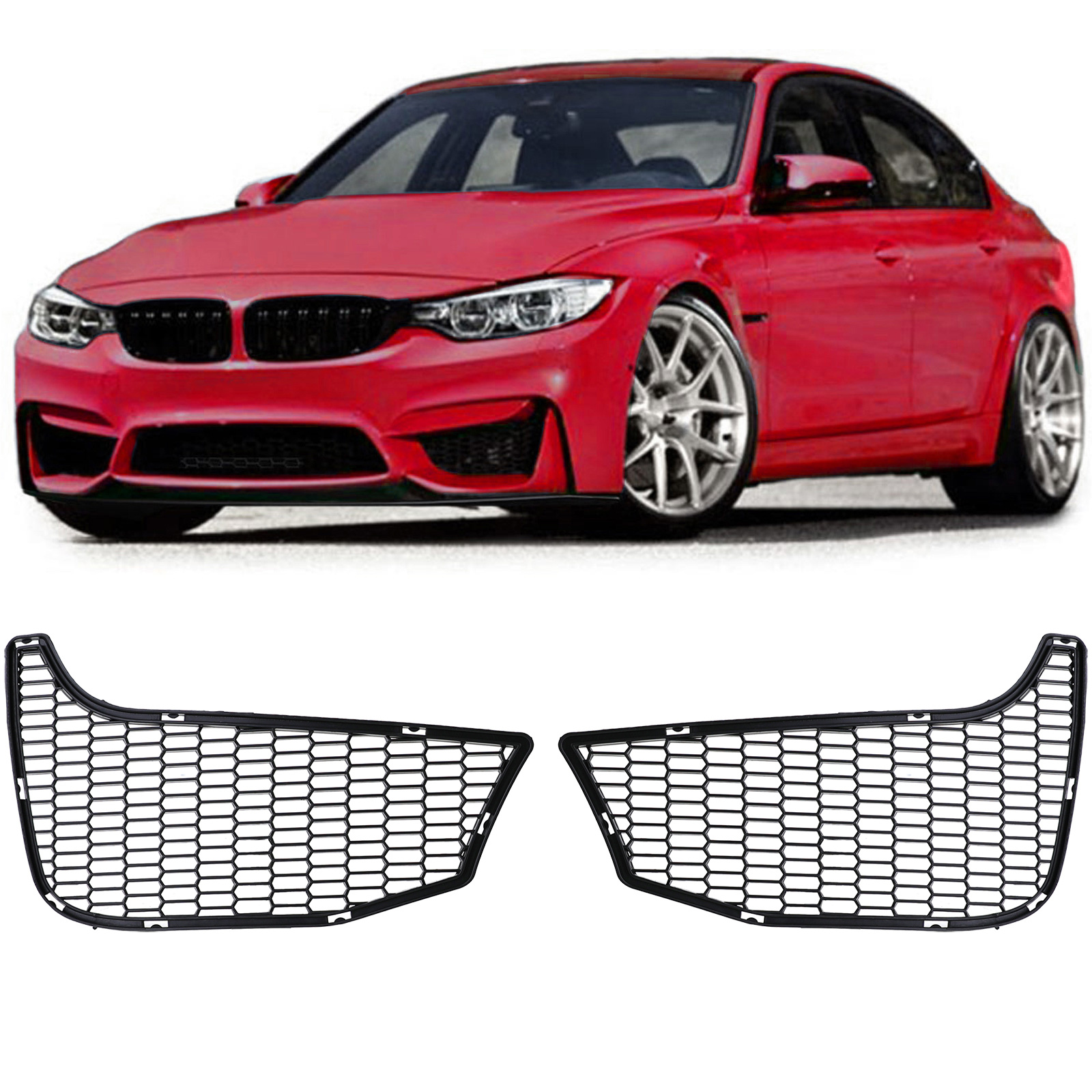 Grille - nieren - geschikt voor BMW 3-serie M3 F80 2011-2019, 4-serie M4 F82/F83 2013-2021 - 2-delig - zwart