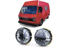 Koplampen geschikt voor VW LT 28/35/40/45 04/1975-1985 - H4 - met kruispatroon - zwart/smoke