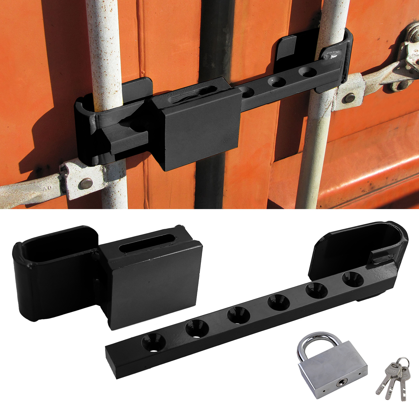 Containerslot - gehard staal - verstelbare deurstang - zwart