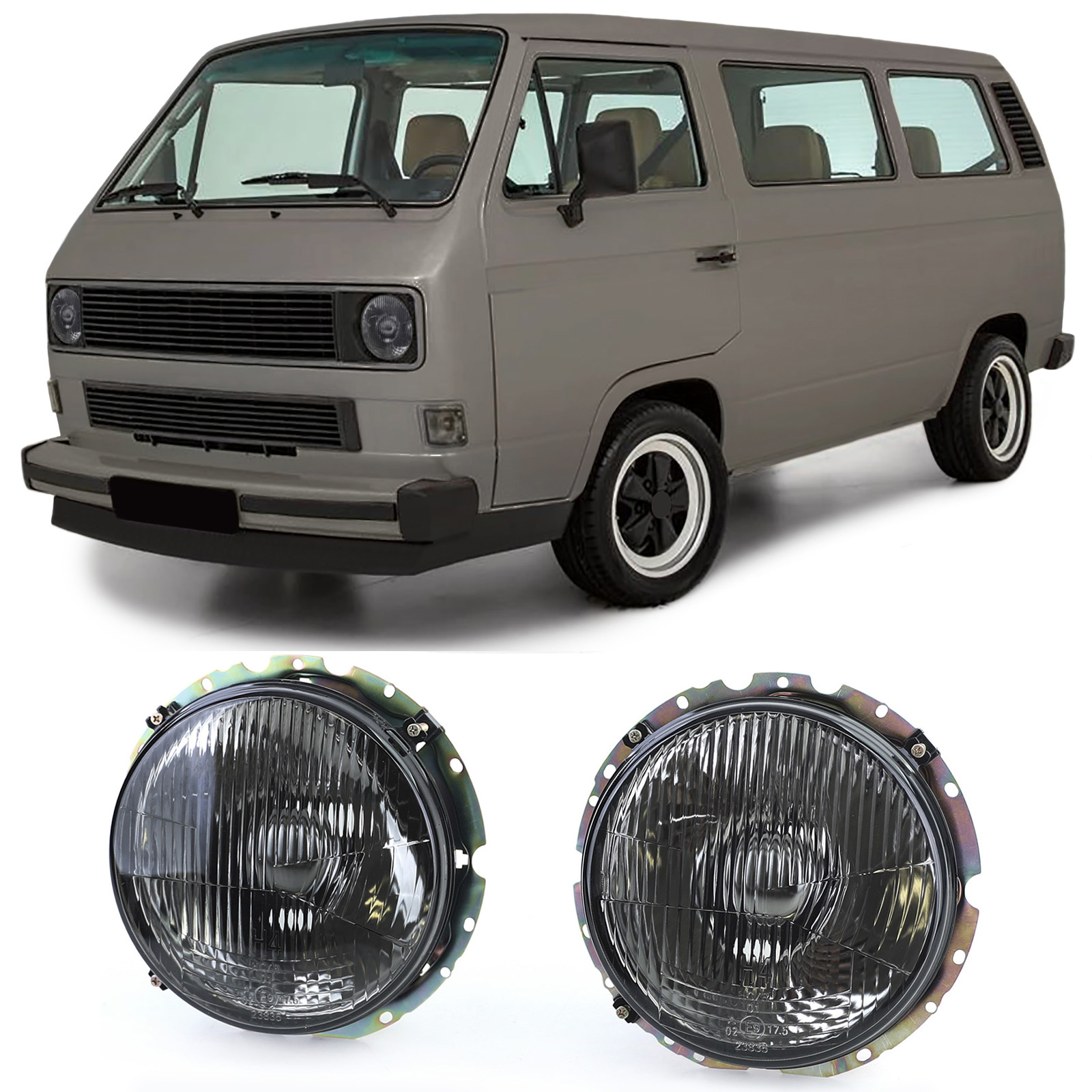 Koplampen voor VW T2 08/1973-07/1979, T3 05/1979-07/1992, LT 28/35/40/45 04/1975-1985 - H4 - zwart smoke