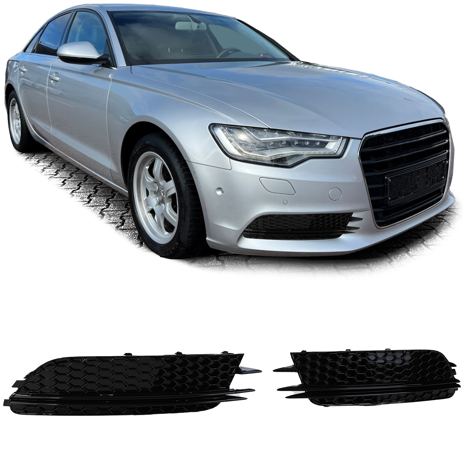 Grille - geschikt voor Audi A6 C7, sedan/avant 2011-10/2014 - 2-delig - zonder S-line - zwart glans