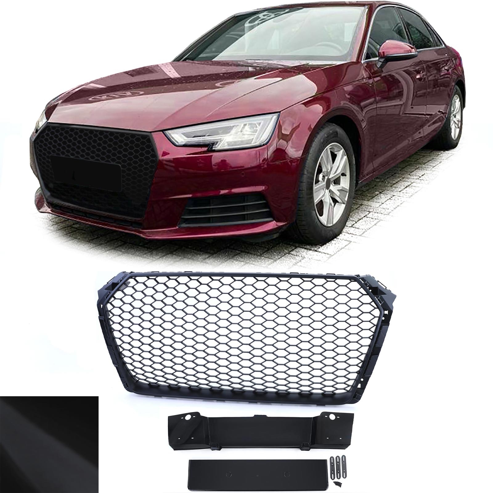Grille - voorgrille geschikt voor Audi A4 B9 8W, sedan/avant 5/2015-12/2019 - zonder embleem - mat zwart