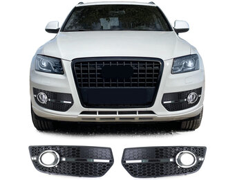 Grille - mistlamp rooster - voor Audi Q5 8R 2009-7/2012 - 2-delig - zwart