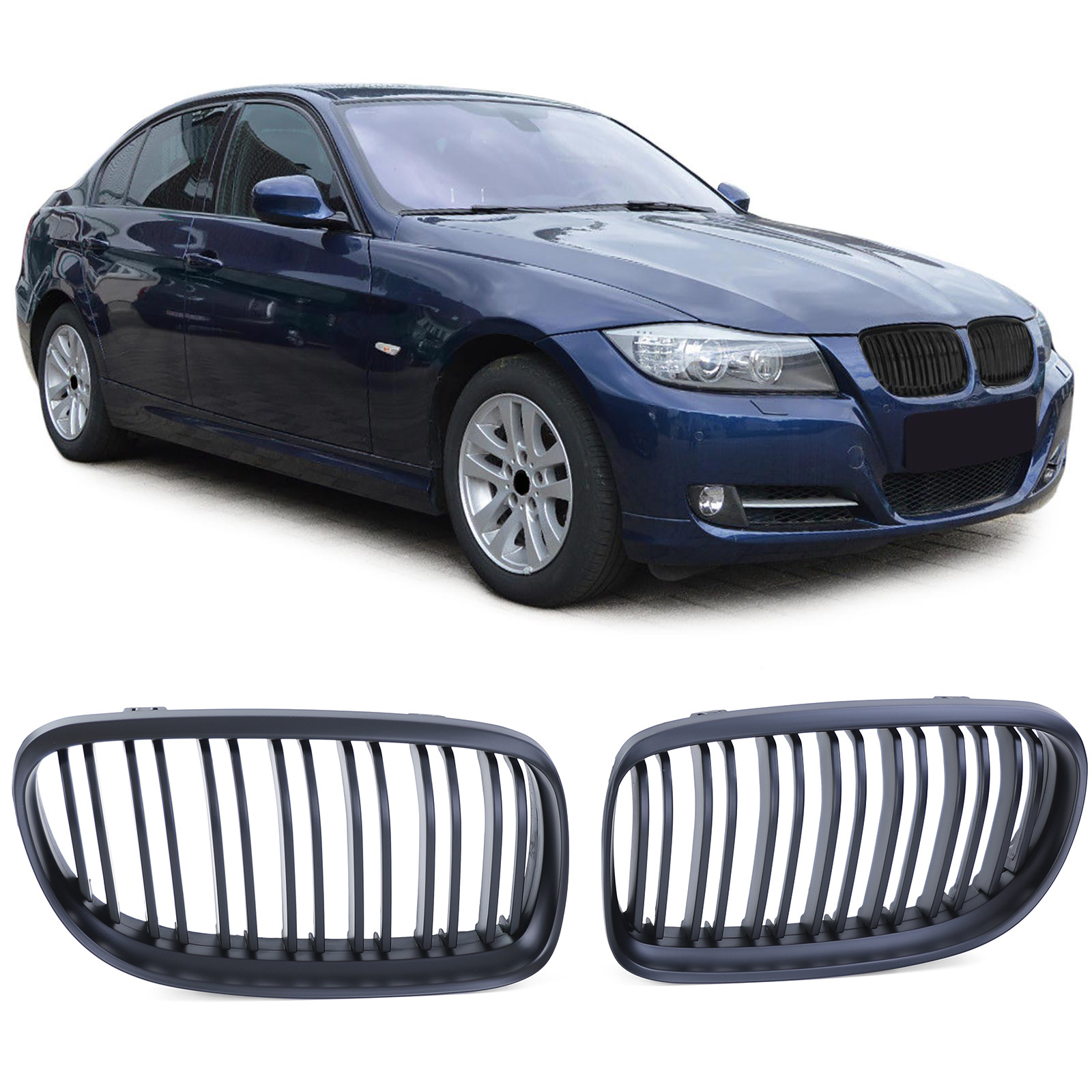 Grille - nieren geschikt voor BMW 3 serie E90/E91, sedan/touring 2008-6/2012 - 2-delig - mat zwart