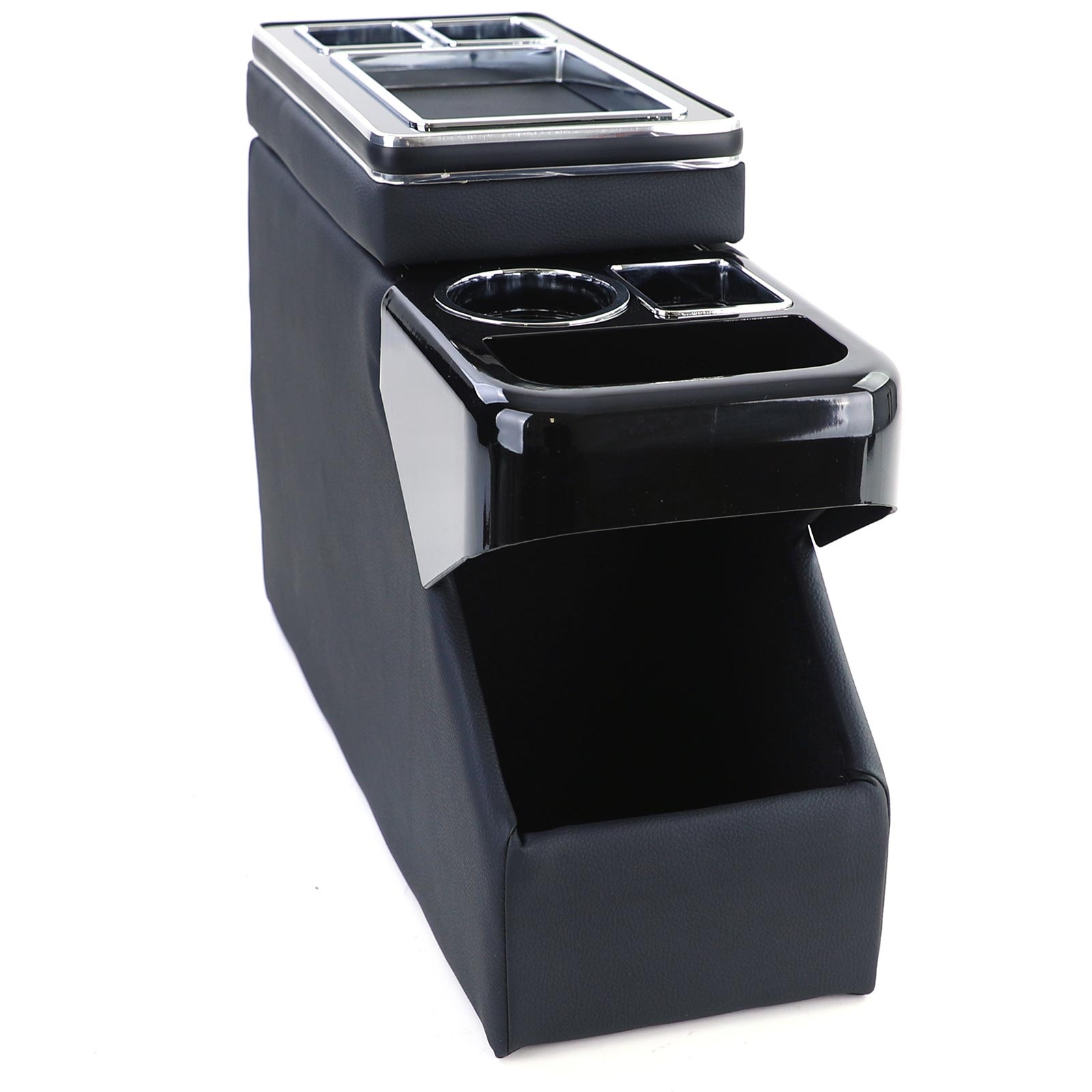 Middenconsole - geschikt voor VW Bus T5 7E/7F/7J/7H vanaf 04/2003, T6 SH/SG vanaf 04/2015 transporter/multivan - 51x18x35cm - kunstleer - zwart