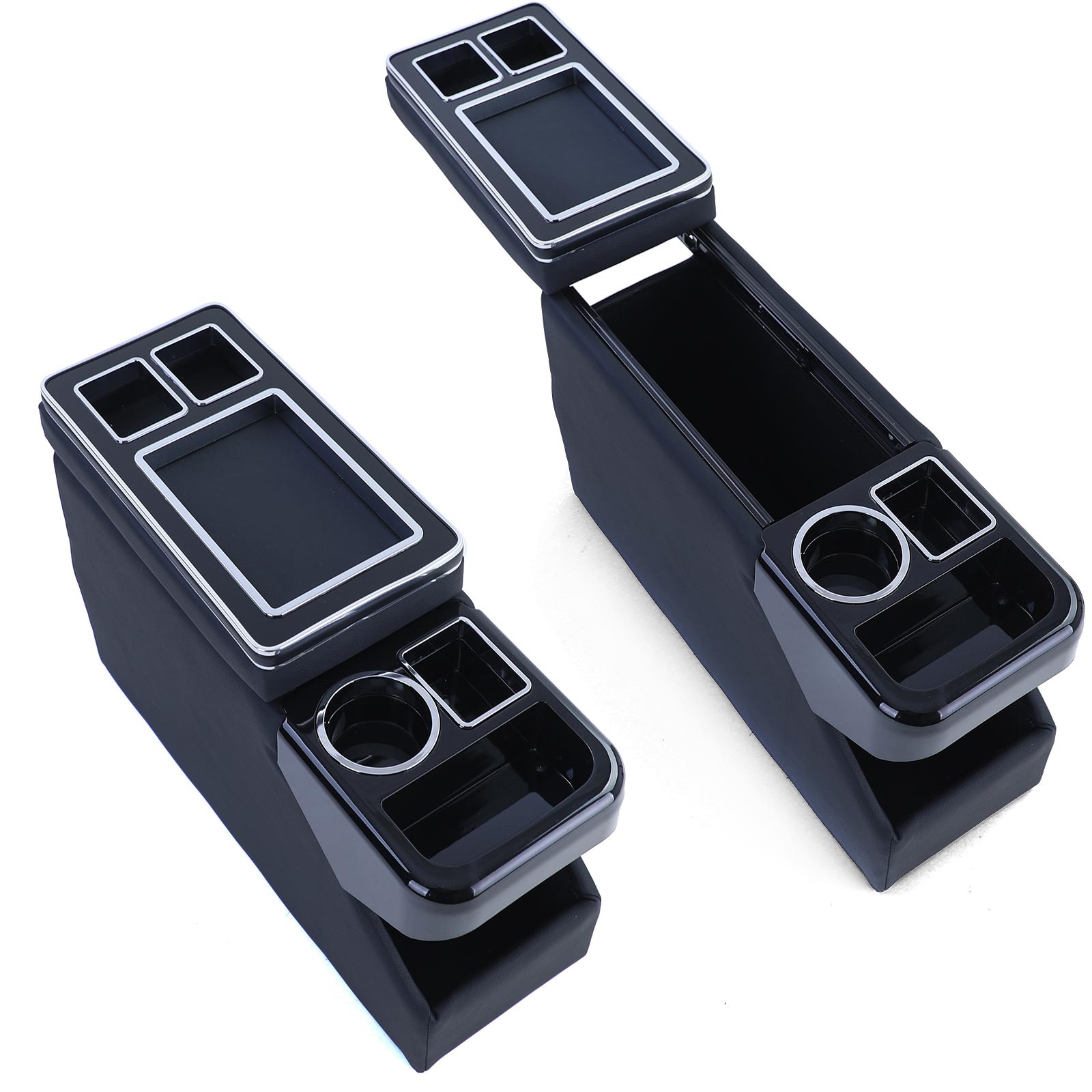Middenconsole - voor VW Bus T5 7E/7F/7J/7H vanaf 04/2003, T6 SH/SG vanaf 04/2015 transporter/multivan - 51x18x35cm - kunstleer - zwart