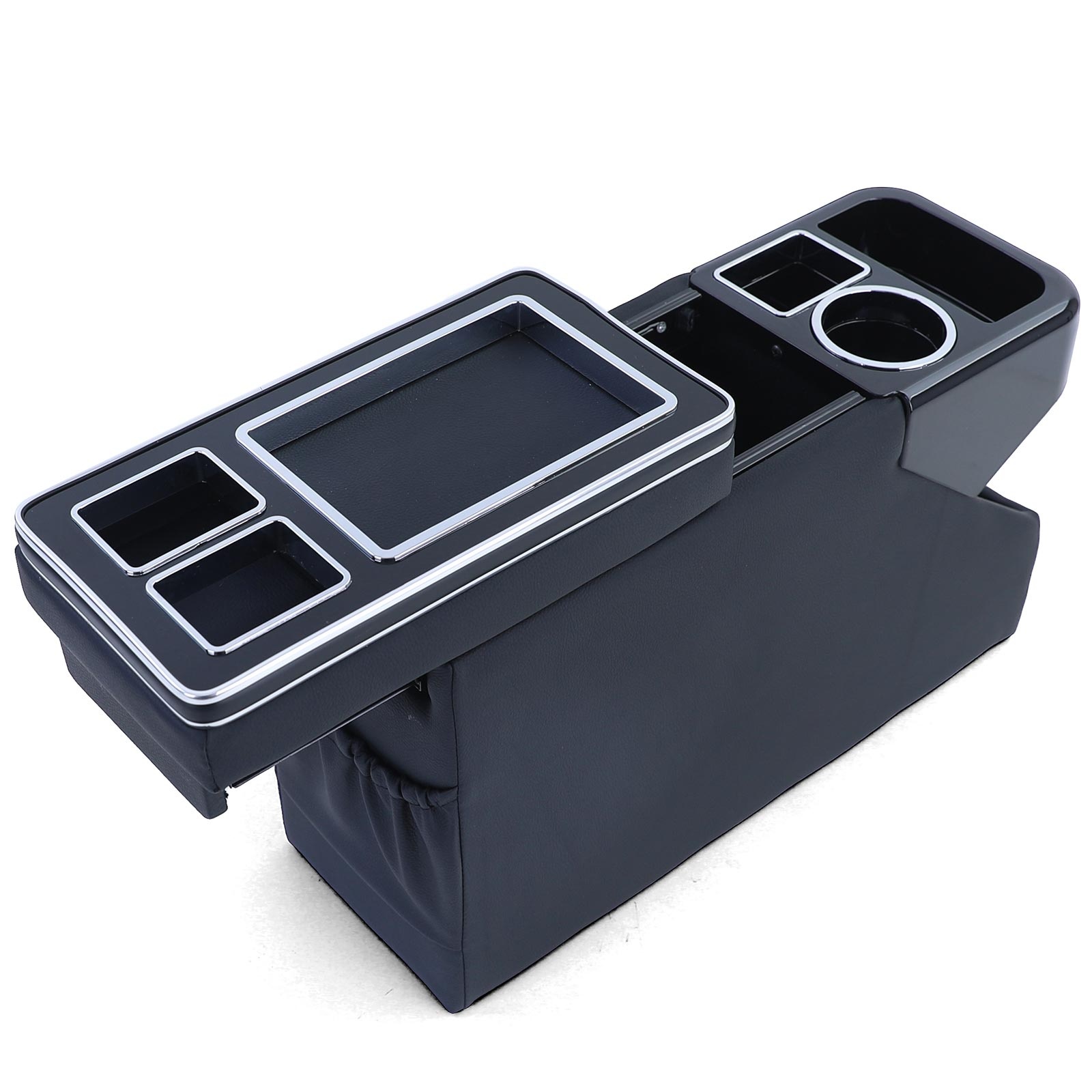 Middenconsole - voor VW Bus T5 7E/7F/7J/7H vanaf 04/2003, T6 SH/SG vanaf 04/2015 transporter/multivan - 51x18x35cm - kunstleer - zwart