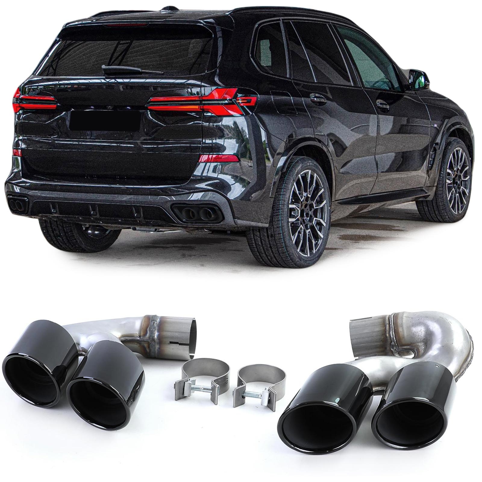 Uitlaatsierstuk - BMW X5 G05 40i vanaf 2018, X6 G06 40i vanaf 2019, X7 G07 40i vanaf 2019 - rvs - zwart