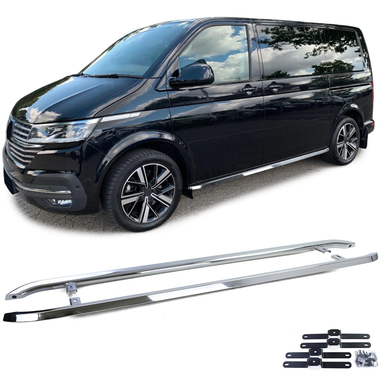 Treeplanken - voor VW T5/T5.1 7E/7F/7J/7H Transporter/Multivan 04/2003, T6/T6.1 SH/SG Transporter/Multivan 04/2015 - 208cm - hoogglans gepolijst