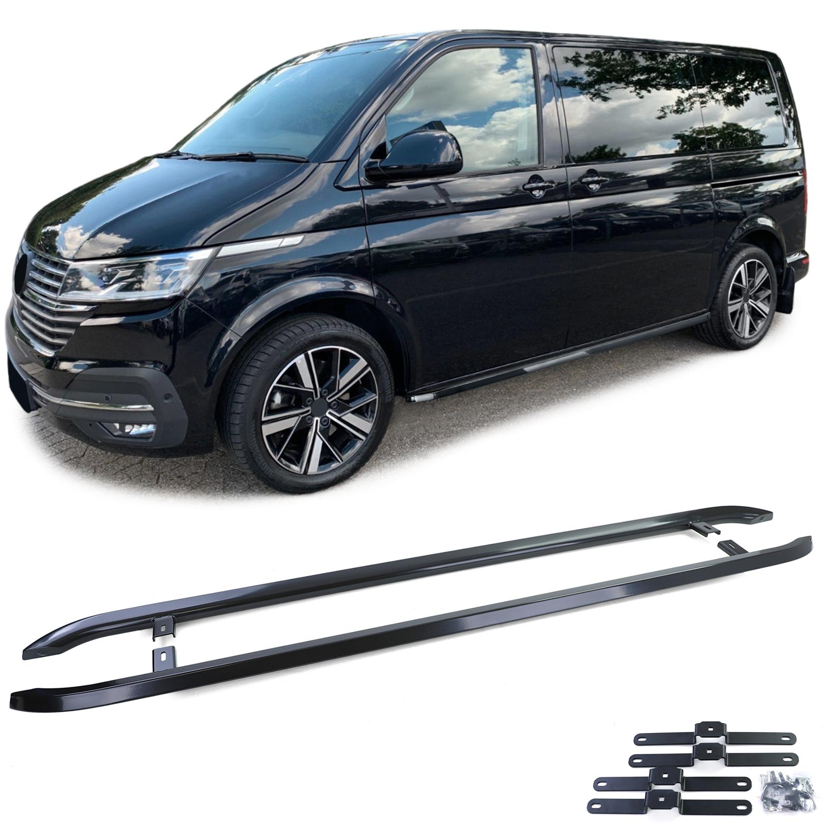 Treeplanken - voor VW T5/T5.1 7E/7F/7J/7H Transporter/Multivan 04/2003, T6/T6.1 SH/SG Transporter/Multivan 04/2015 - 208cm - glanzend zwart
