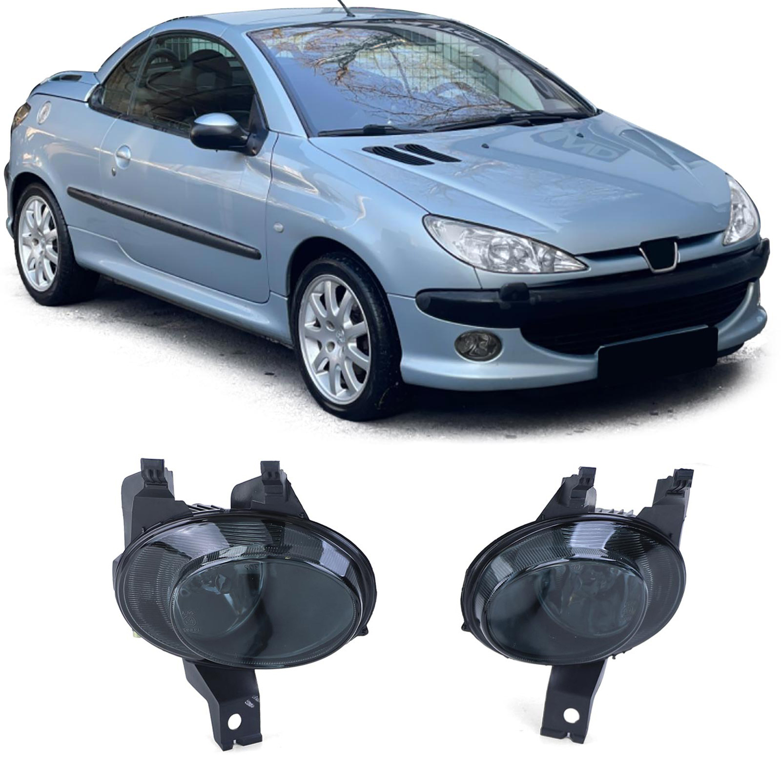 Mistlampen geschikt voor Peugeot 206 2A/2C/2E/2K vanaf 08/1998, CC vanaf 09/2000 - H1 - zwart/smoke
