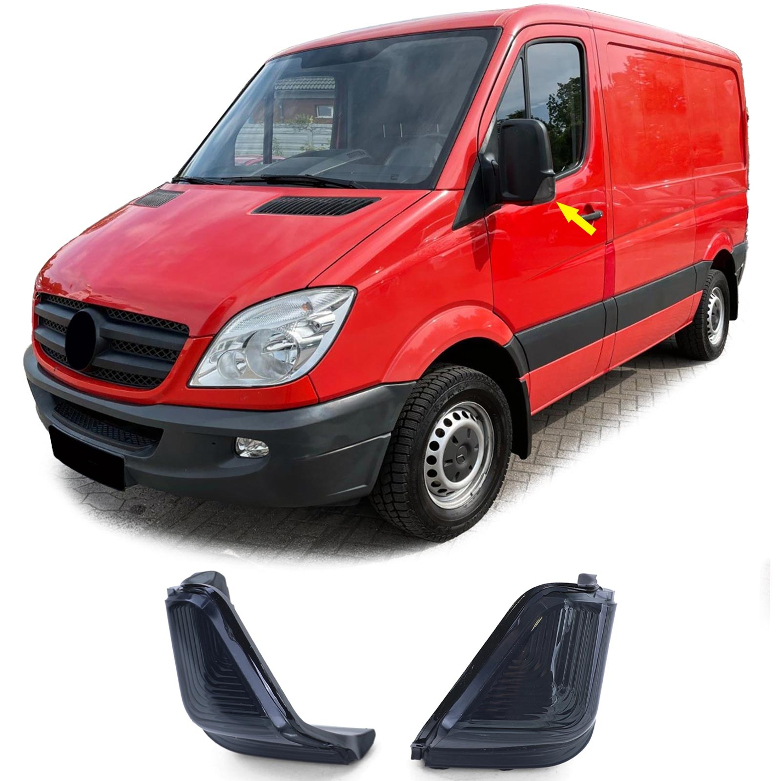 Spiegelknipperlichten geschikt voor Mercedes Sprinter W906 vanaf 06/2006 en VW Crafter 2E vanaf 04/2006 - zwart/smoke