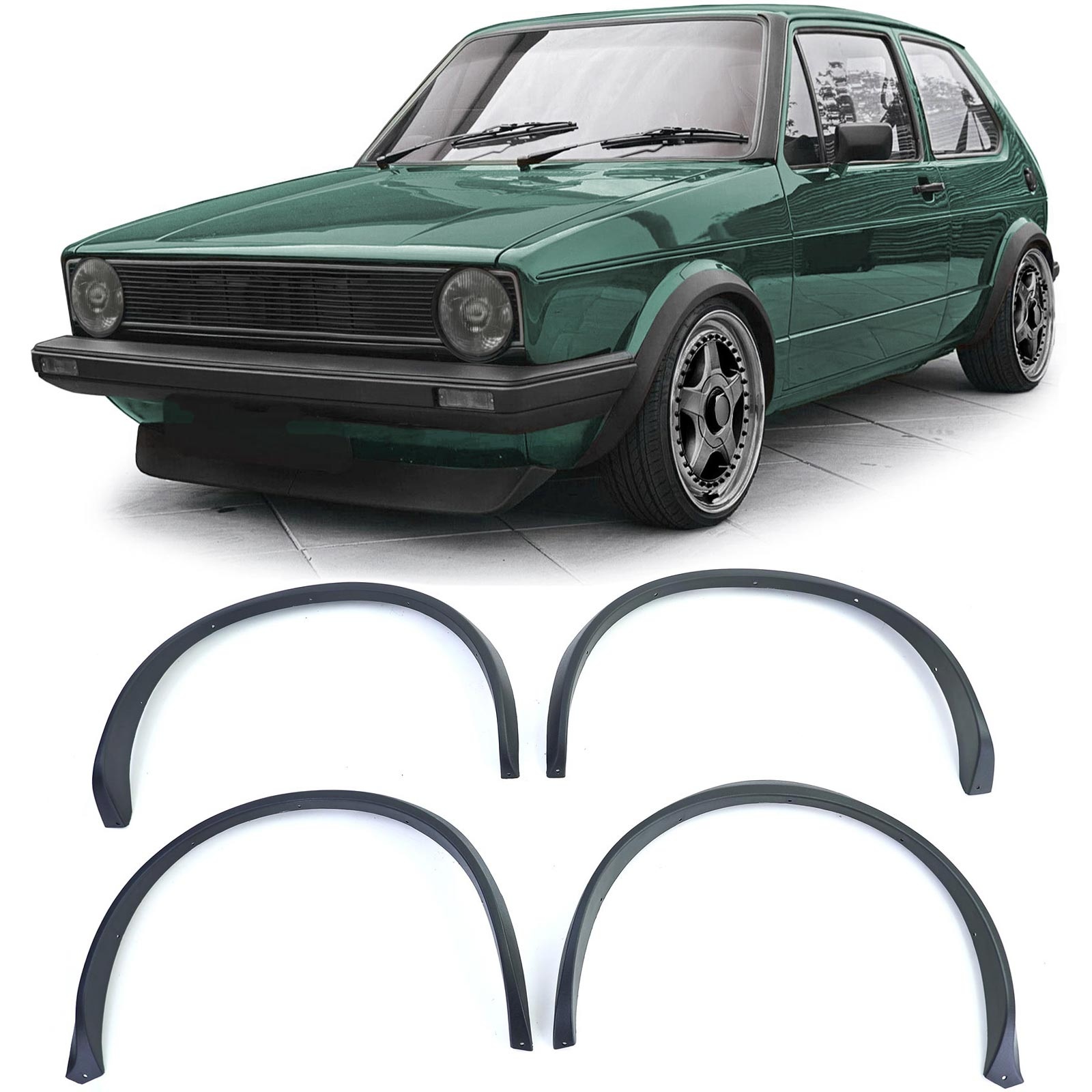 Spatbordverbreders - voor VW Golf 1 04/1974-12/1983 - 4-delig - GTI-stijl - zwart