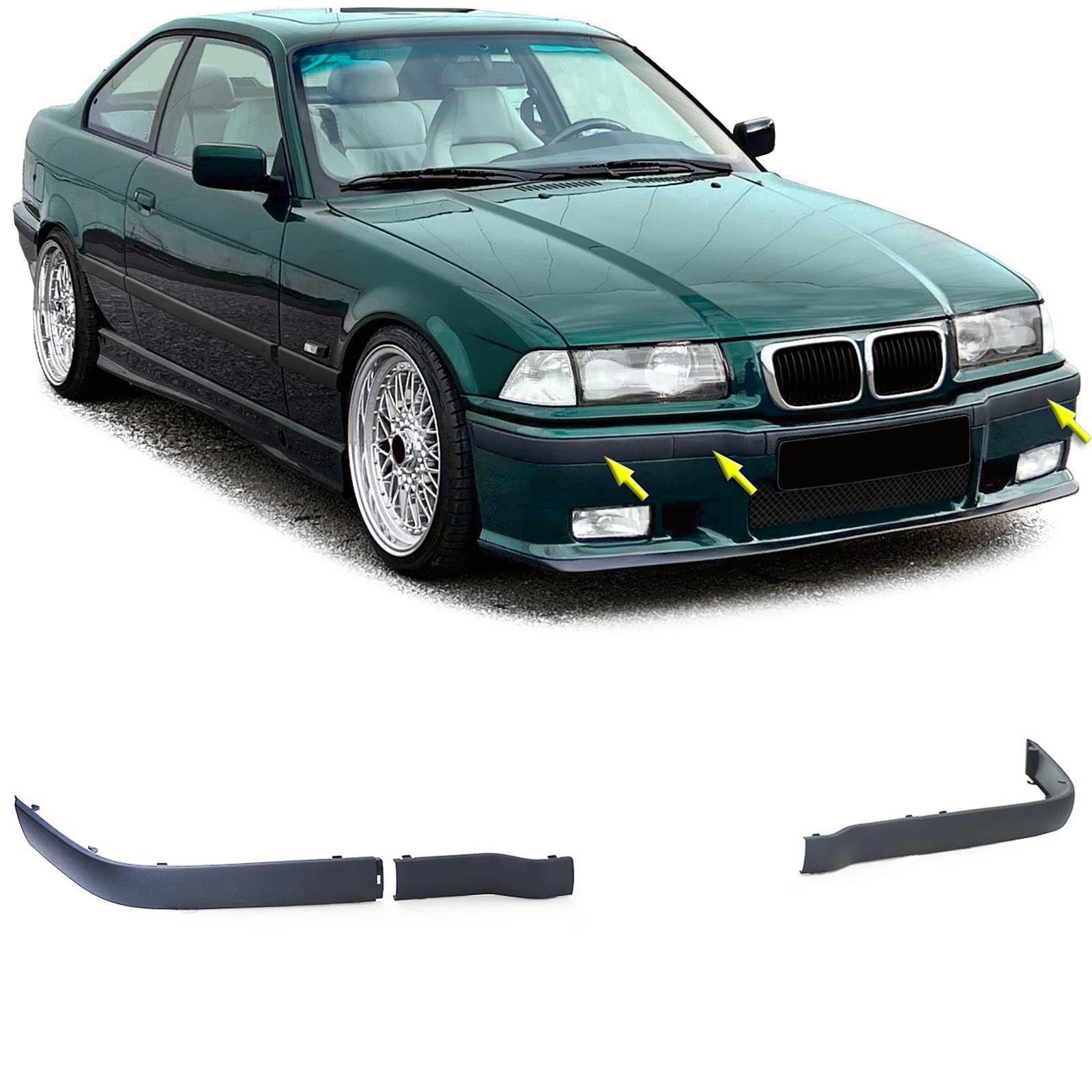 Stootlijsten - BMW 3-serie E36 12/1990-08/1999 - 3-delig - zwart