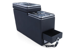 Middenconsole - voor VW Bus T5 7E/7F/7J/7H vanaf 04/2003, T6 SH/SG vanaf 04/2015 transporter/multivan - 54x18x35,5cm - kunstleer - zwart