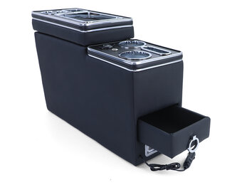 Middenconsole - voor VW Bus T5 7E/7F/7J/7H vanaf 04/2003,  T6 SH/SG vanaf 04/2015 transporter/multivan - 54x18x35,5cm - kunstleer -  zwart