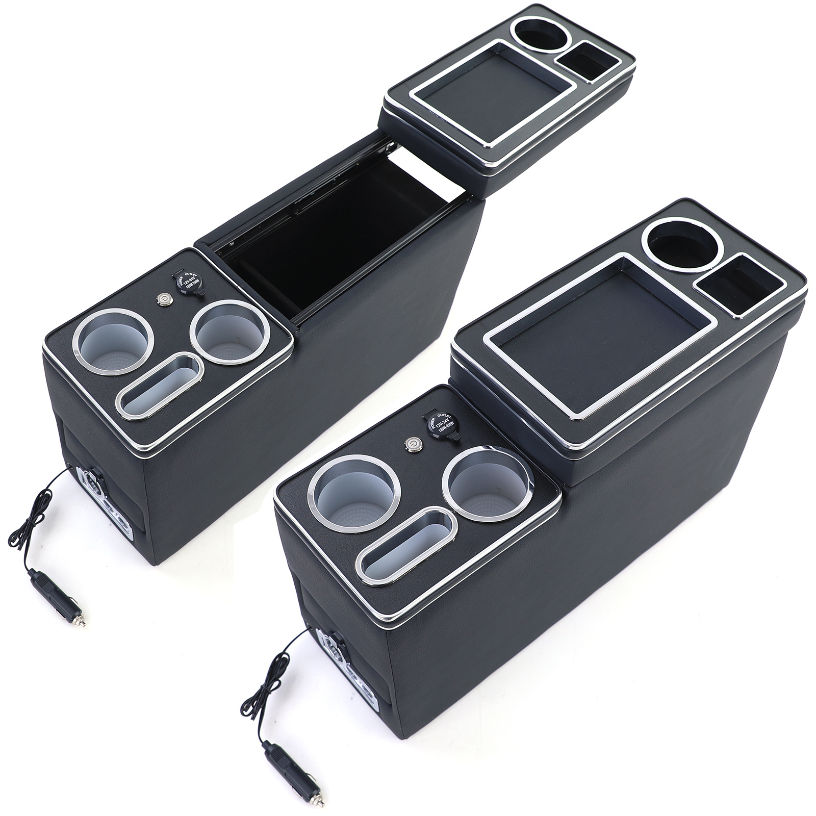 Middenconsole geschikt voor VW Bus T5 7E/7F/7J/7H vanaf 04/2003, T6 SH/SG vanaf 04/2015 transporter/multivan - 54x18x35,5cm - kunstleer - zwart