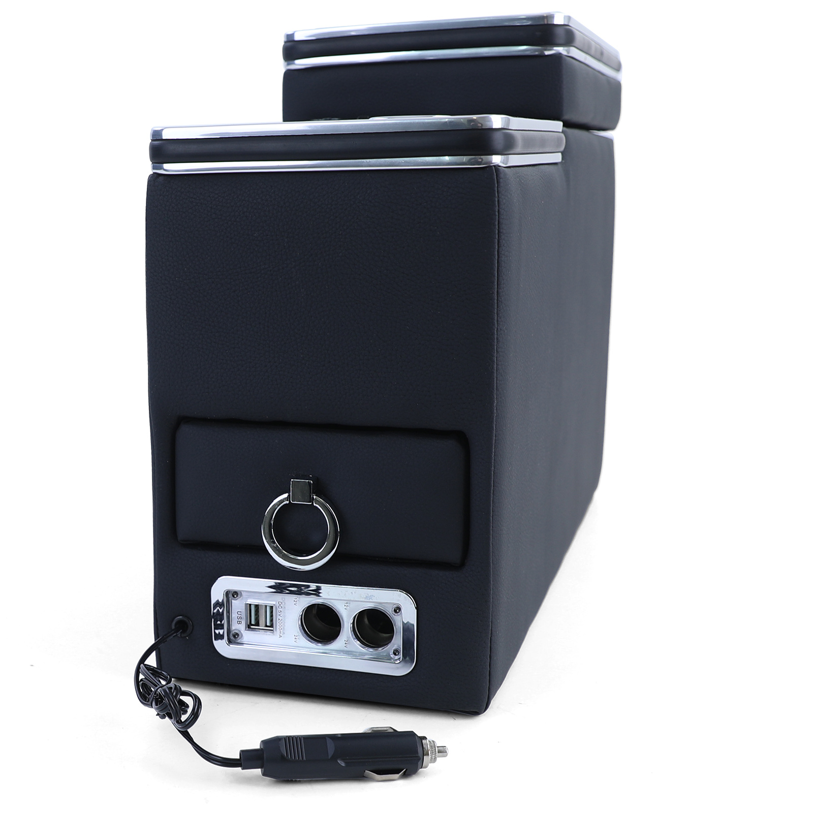 Middenconsole geschikt voor VW Bus T5 7E/7F/7J/7H vanaf 04/2003, T6 SH/SG vanaf 04/2015 transporter/multivan - 54x18x35,5cm - kunstleer - zwart