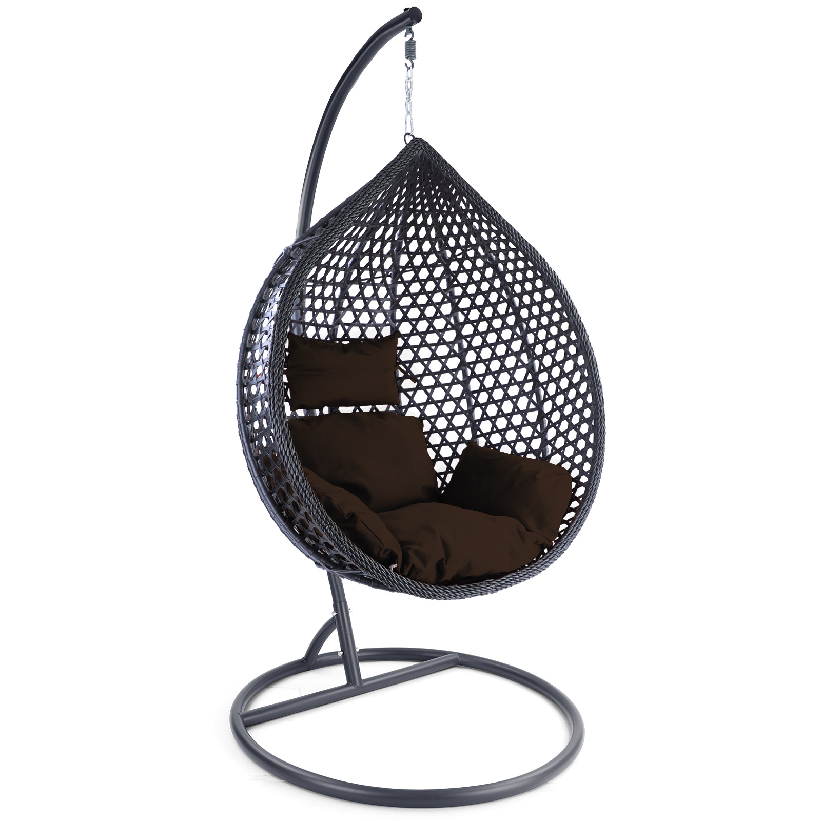 Hangstoel - zwart - 106x102x200cm - met donkerbruine kussens