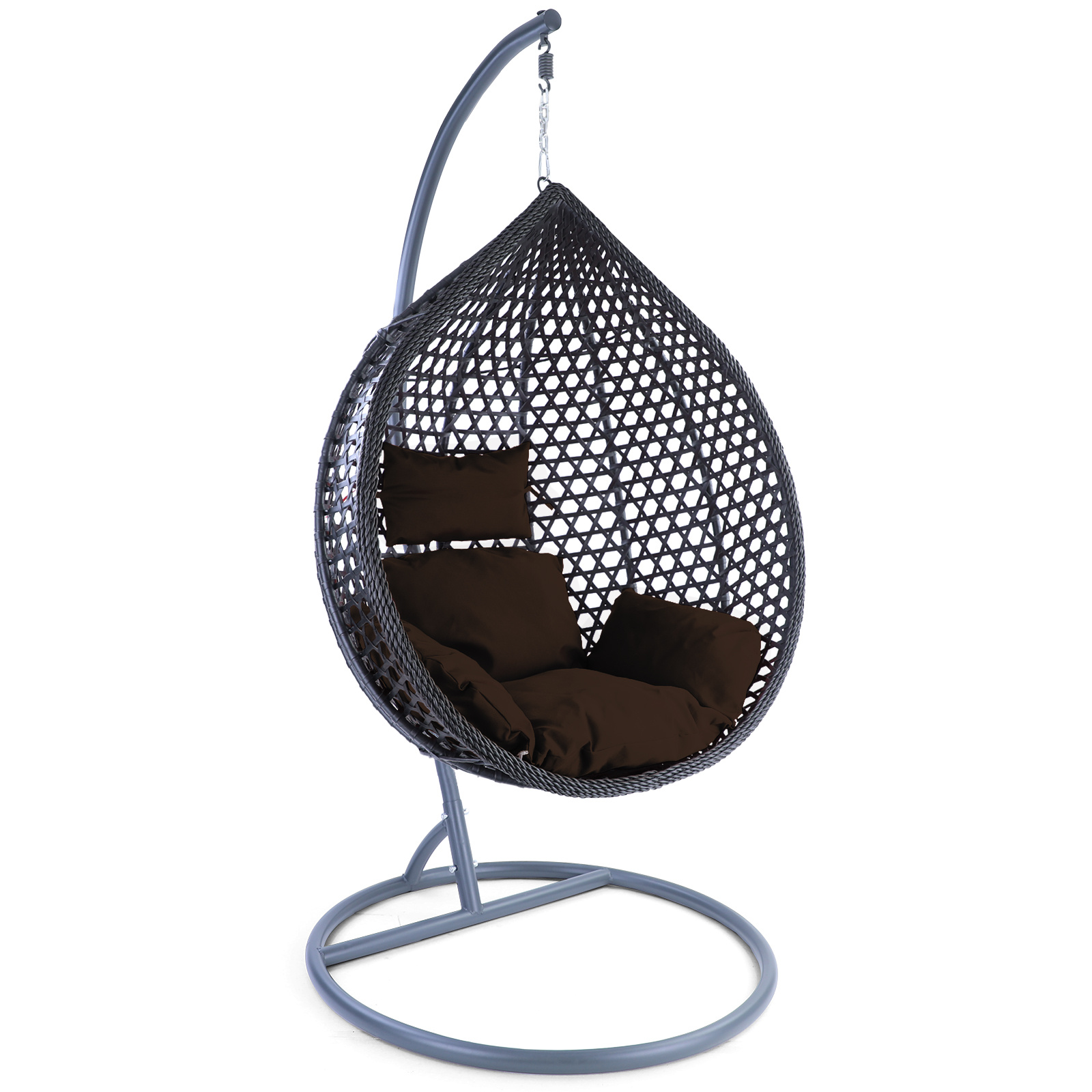 Hangstoel - grijs - 106x102x200cm - met donkerbruine kussens