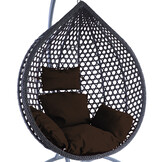 Hangstoel - grijs - 106x102x200cm - met donkerbruine kussens