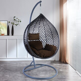 Hangstoel - grijs - 106x102x200cm - met donkerbruine kussens