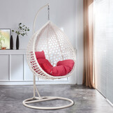 Hangstoel - ei stoel - wit - 104x102x199cm - roze kussens