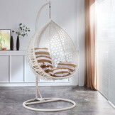 Hangstoel - ei stoel - wit - 104x102x199cm - gestreepte kussens