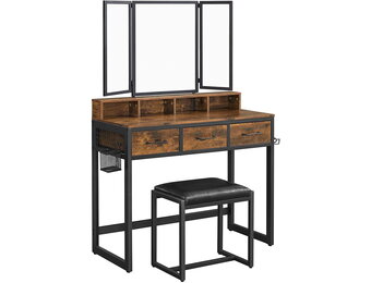 Kaptafel met spiegel - industrieel - 90x40x141cm - met kruk