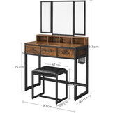 Kaptafel met spiegel - industrieel - 90x40x141cm - met kruk