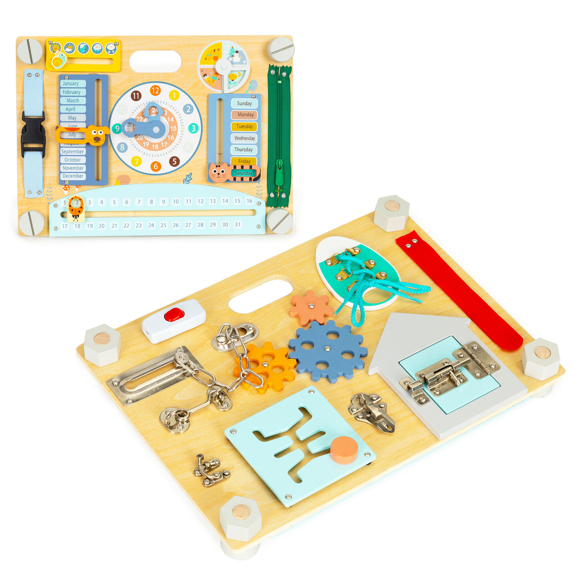 Activiteitenbord - montessori bord - 38x27,5cm - hout - dubbel