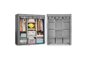 Campingkast - stoffen kledingkast - 126x43,5x177 cm - grijs