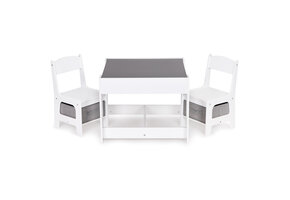Kindertafel en stoeltjes - 61,5x61,5x48,2cm - MDF - wit grijs