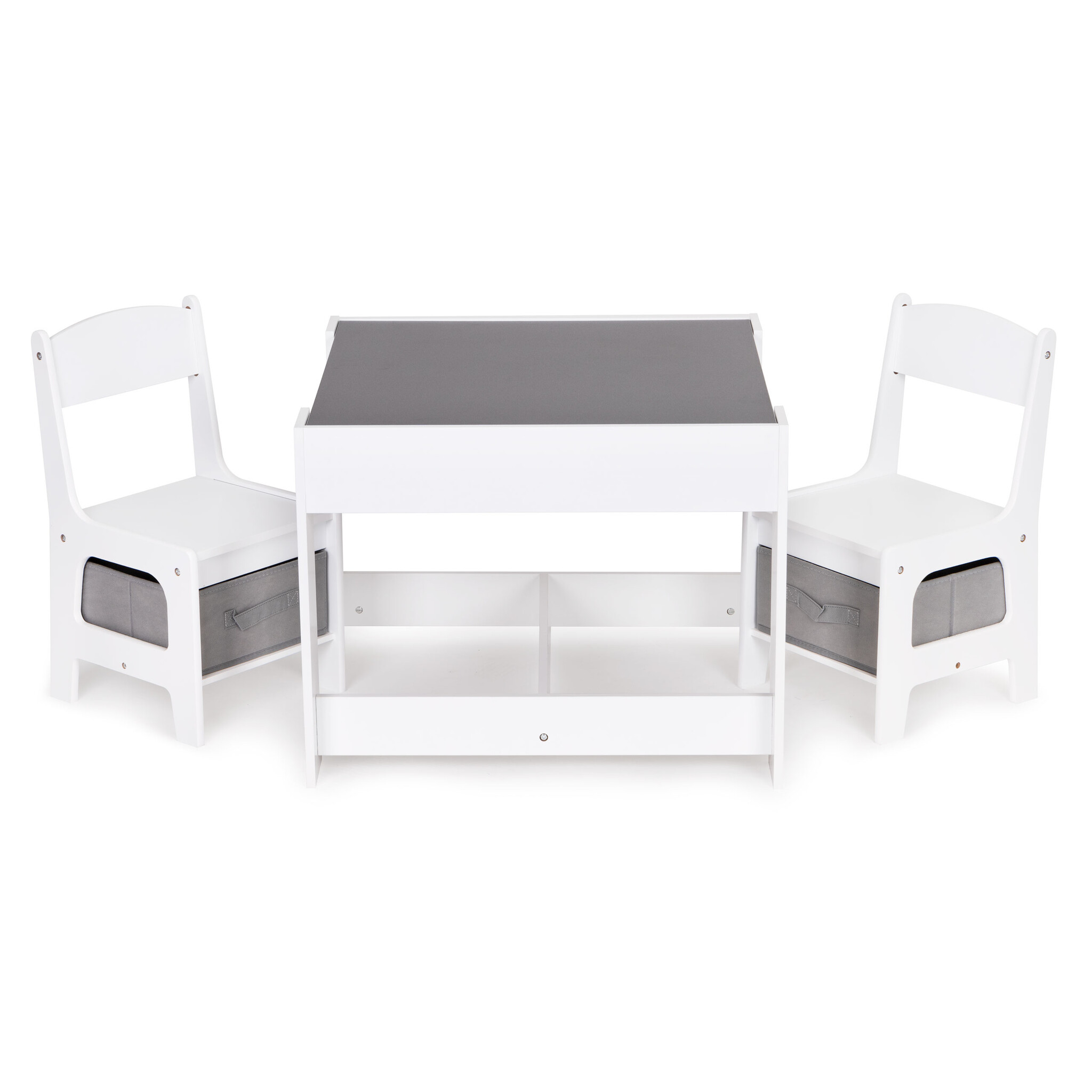Kindertafel en stoeltjes - 61,5x61,5x48,2cm - MDF - wit grijs
