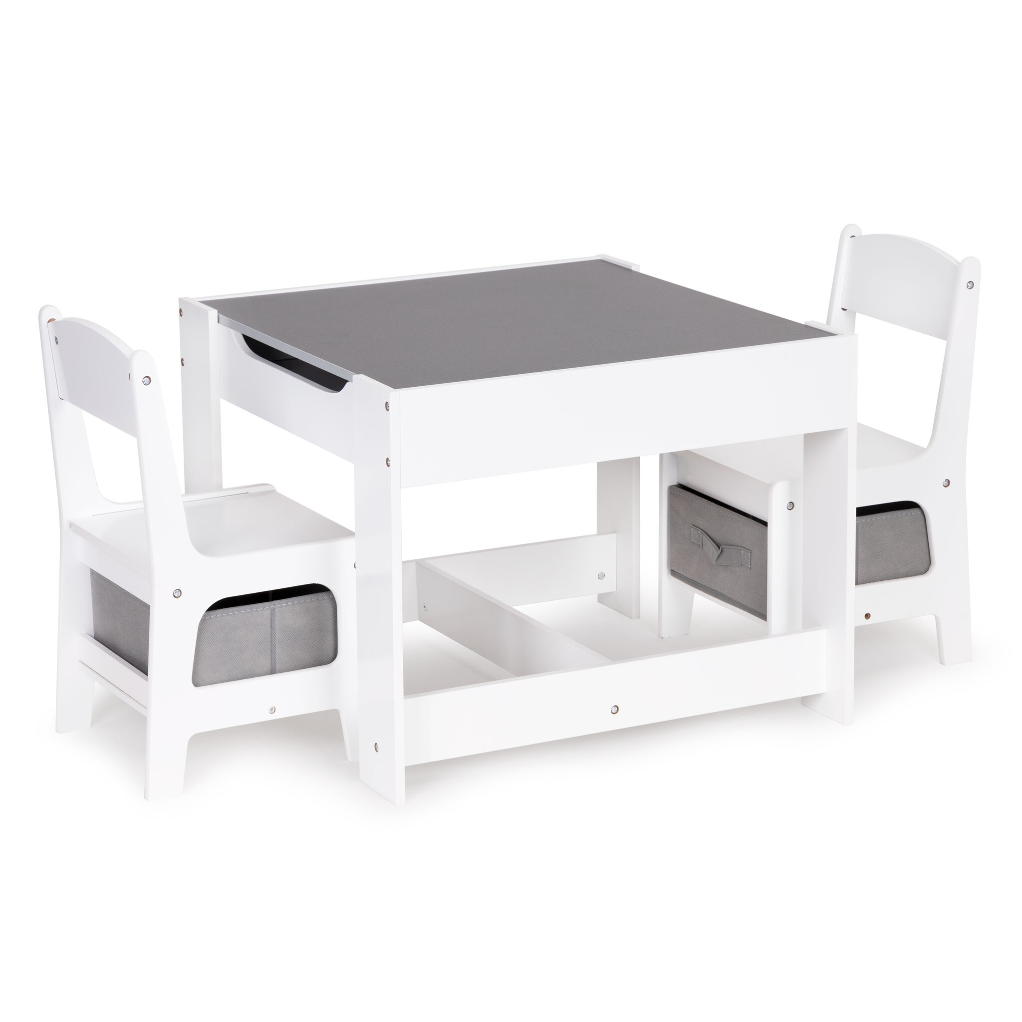 Kindertafel en stoeltjes - 61,5x61,5x48,2cm - MDF - wit grijs