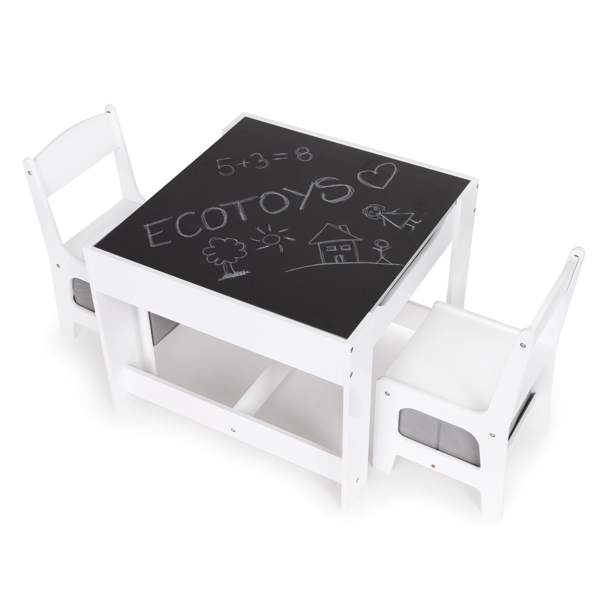 Kindertafel en stoeltjes - 61,5x61,5x48,2cm - MDF - wit grijs