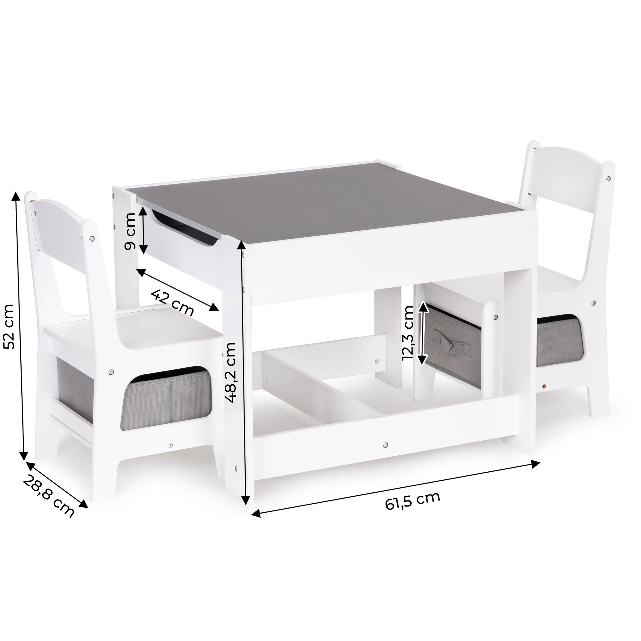 Kindertafel en stoeltjes - 61,5x61,5x48,2cm - MDF - wit grijs