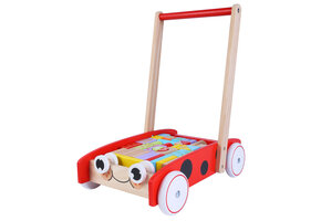 Blokkenkar - 39x26x45,5 cm - met 40 blokken - hout - rood