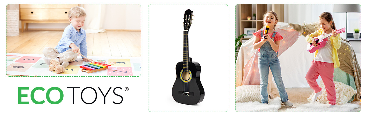 Kinder gitaar - 76x28x7,5cm - 6 snaren - hout - donkerbruin