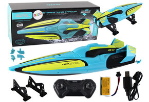 Bestuurbare boot - 34x10x8,5cm - tot 40km/u - geel turquoise