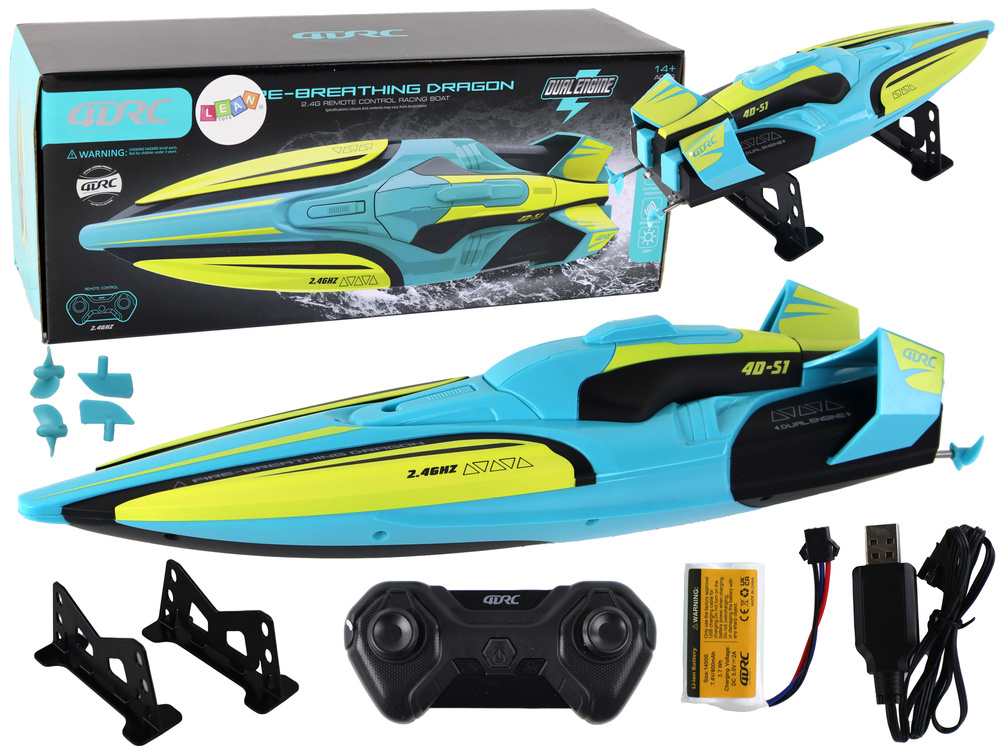 Bestuurbare boot - 34x10x8,5cm - tot 40km/u - geel turquoise