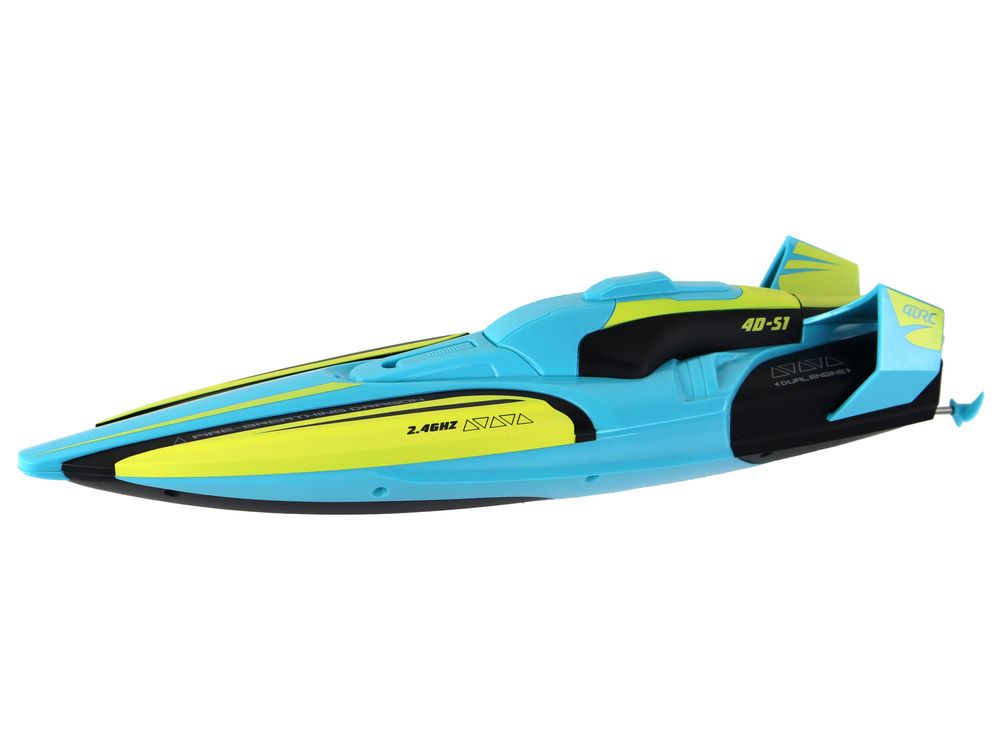 Bestuurbare boot - 34x10x8,5cm - tot 40km/u - geel turquoise