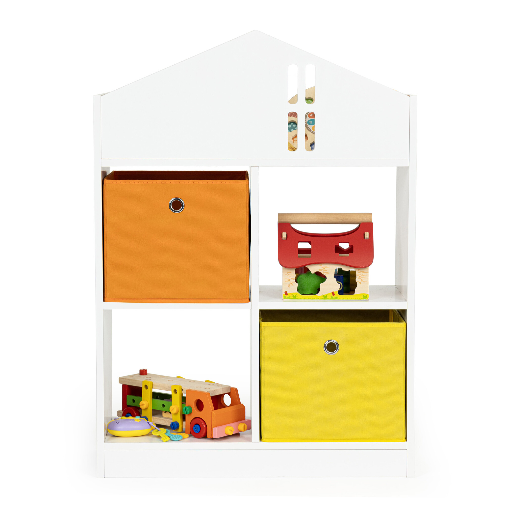 Speelgoedkast - 65,2x27x90,5cm - 2 uitrekbare manden - wit