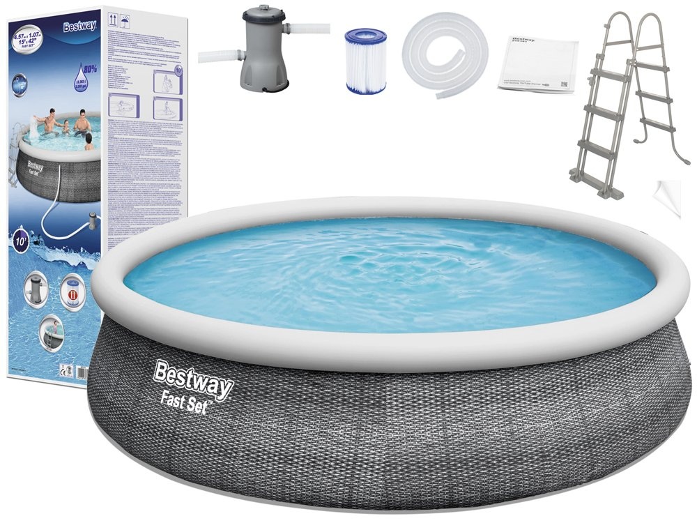 Bestway opblaaszwembad - 457x107cm - met pomp en trap - rotan