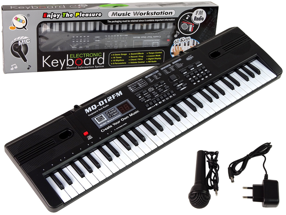 Keyboard piano - 65x20x6cm - met microfoon - 61 toetsen - zwart