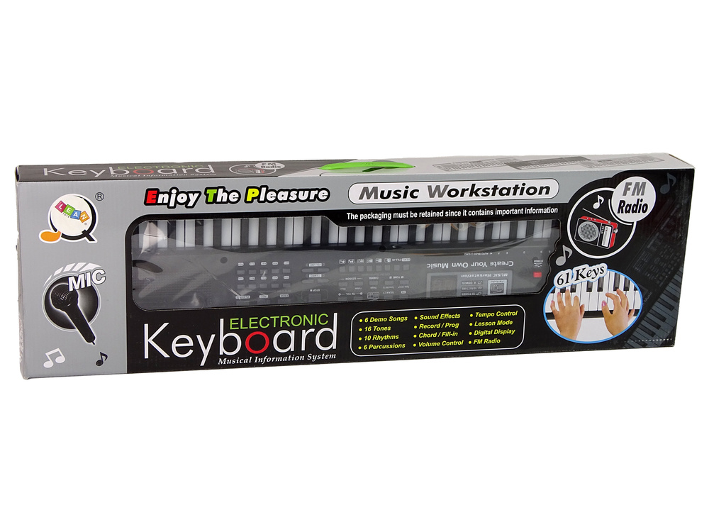 Keyboard piano - 65x20x6cm - met microfoon - 61 toetsen - zwart